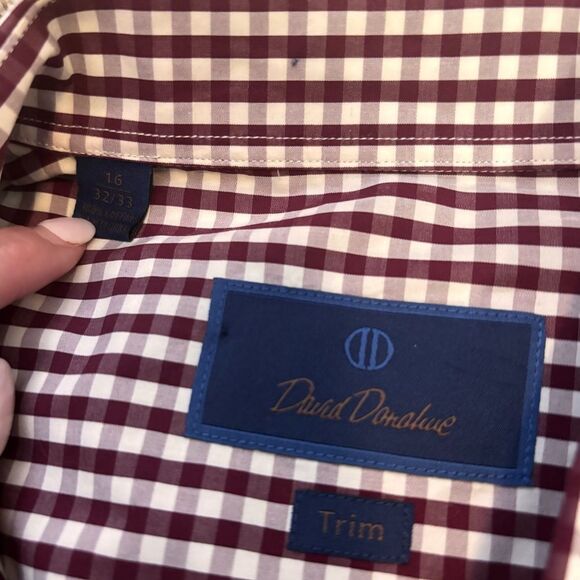 David Donahue Trim Fit Small Check Print Collar Shirt in Berry 16 -32/33 $155 - Picture 2 of 5